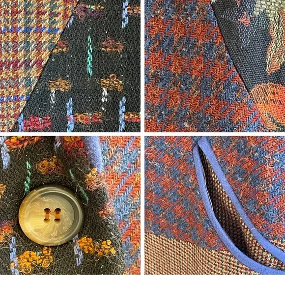 Patchwork Blazer Vintage Wool Mohair Blend Equestrian Artsy Size L